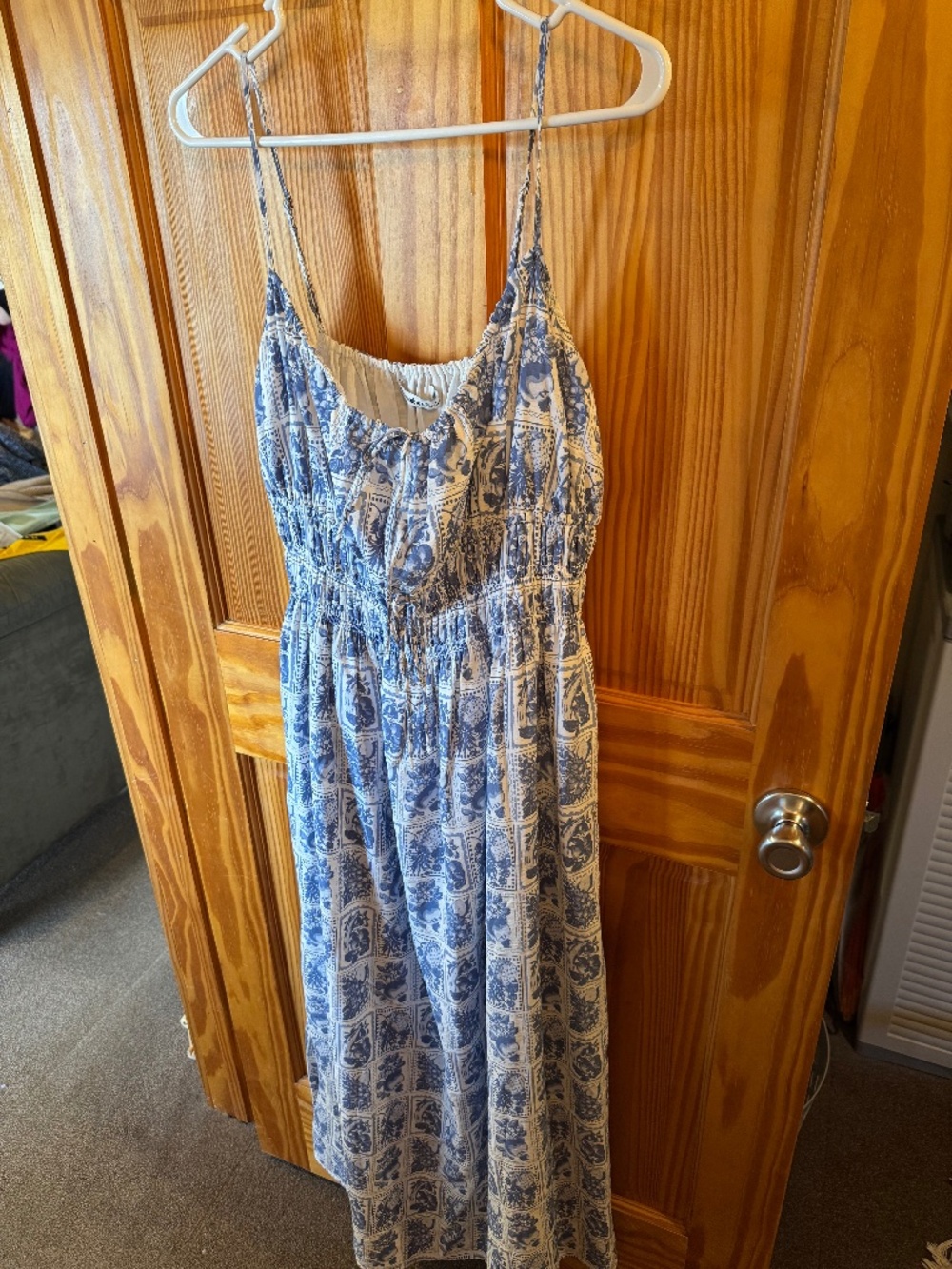 Long Blue Postage Stamp Dress Abercrombie